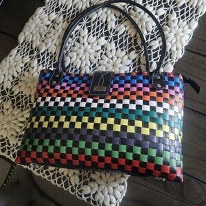 Vibrant Multicolor Handmade Plastic Checkered Shoulder Bag